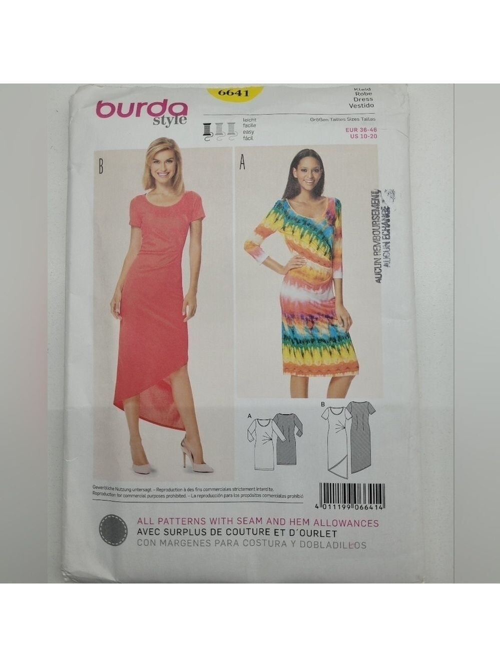 🧵4/$20🧵 Burda 6641 Dress Sewing Pattern Uncut Size 10-20 DIY Supplies